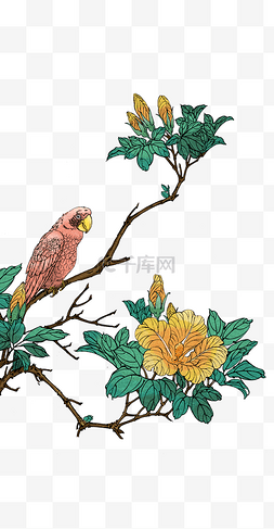 工艺工笔画植物和小鸟