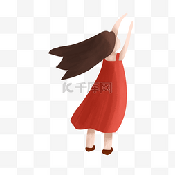 仰望天空png图片_穿红色连衣裙的女孩子手绘设计图