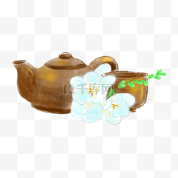 水墨棕色茶具