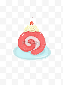 可爱樱桃蛋糕图片_手绘樱桃蛋糕卷可商用元素