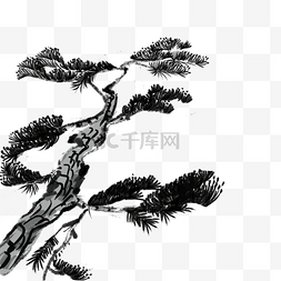 自然风景树木图片_手绘水墨松树插画