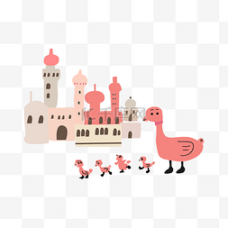 梦幻白色城堡图片_矢量手绘卡通鸭子