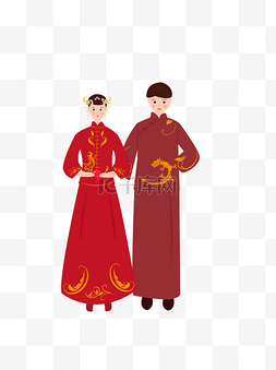 中国风扁平化新郎新娘人物素材