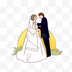 婚纱礼服手绘插画图片_西式婚礼喜结连理人物手绘插画