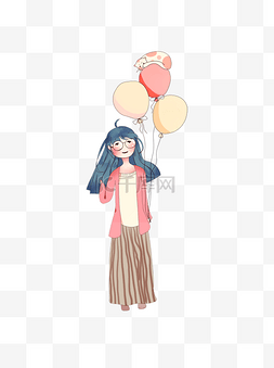 彩色小清新小女孩气球和猫咪设计