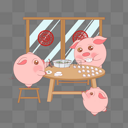 可爱手绘小猪图片_猪年卡通手绘小猪包饺子