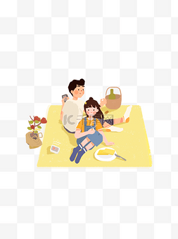 卡通情侣设计矢量图片_郊外野餐的情侣元素