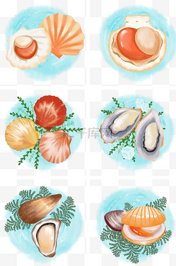 粒子海洋图片_卡通手绘海鲜美食美味贝壳之扇贝