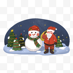 圣诞节夜晚图片_圣诞节圣诞夜圣诞老人雪人和圣诞