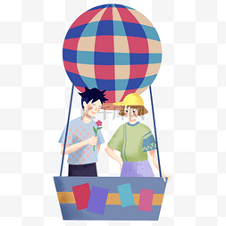手绘情侣幸福乘坐热气球