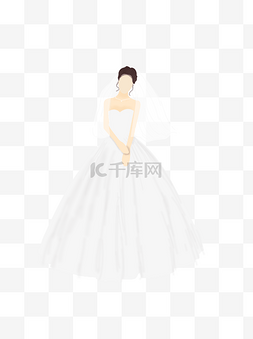 西式婚礼白色图片_手绘新娘白色路肩抹胸婚纱长裙女