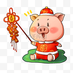 卡通可爱红包图片_可爱唐装猪猪送祝福卡通插画