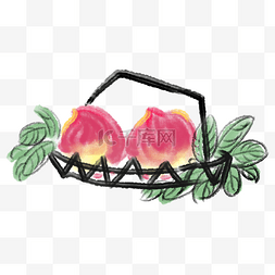 水果寿桃图片_水墨篮子里的两颗桃子