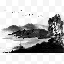 中古风山水画图片_中国风水墨山水意境画