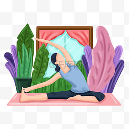 健身瑜伽海报图片_手绘卡通瑜伽女孩插画