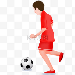 踢足球的红色球衣男生