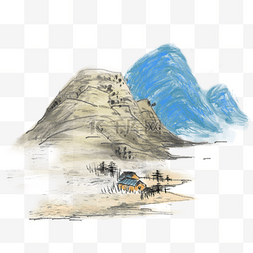 丹青山水图片_水墨大山装饰插画