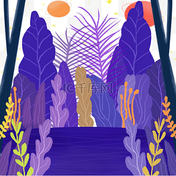 紫色花草边框图片_小清新紫色花草树林卡通手绘背景