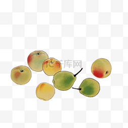 红水墨中国风图片_中国风工笔写意水果苹果梨子瓜果