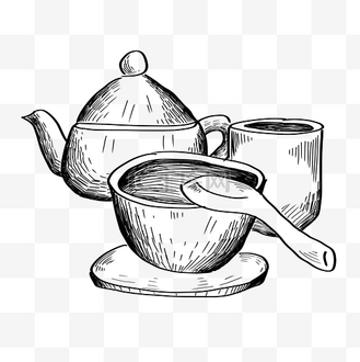 线描酒水杯图片素材_线描茶壶杯子