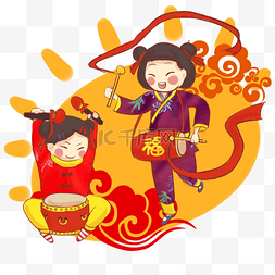 春节大鼓图片_传统新年庆祝项目卡通插画打大鼓