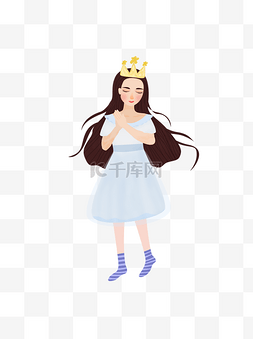 手绘卡通穿着公主服的女孩元素