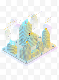 商务科技黄图片_2.5D商务办公透明城市黄蓝渐变