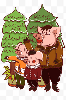 一家小猪图片_手绘可爱小猪一家猪年吉祥图