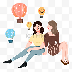 彩色热气球设计图片_卡通手绘升起的热气球和开心交谈