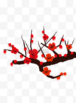 中国风红梅花图片_冬季红梅花元素中国风梅花可商用