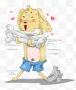 可爱骨头背景图片_卡通手绘厚涂抱着骨头跑的狗插画