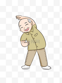 手绘卡通微笑着锻炼的白发老爷爷