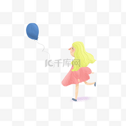 追气球图片_春天玩耍手绘女孩气球男孩插画小