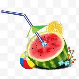 夏天手绘西瓜饮品创意元素