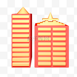 psd源文件建筑图片_C4D红金色立体2栋新年新房子建筑