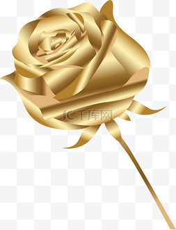 玫瑰金箔图片_斜放的金箔玫瑰PNG