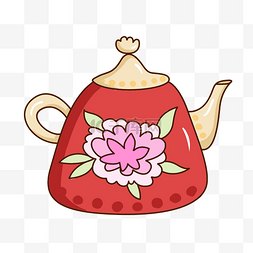 手绘红色的茶壶插画