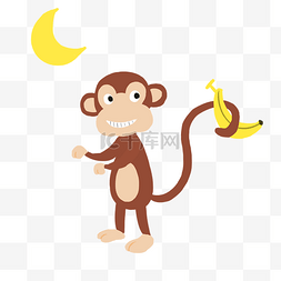 吃香蕉图片_灰色扁平化可爱小猴子元素