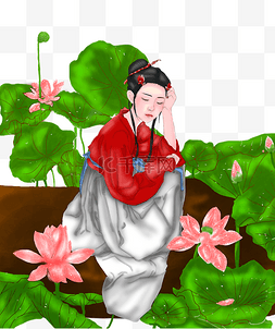 莲莲花图片_古风夏天荷花采莲女消暑手绘