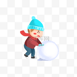 下雪天下雪图片_推着雪球的小男孩