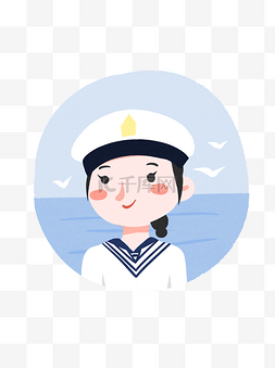 国庆节军人海军女兵蓝色扁平卡通