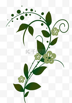植物纹理插画图片_绿色花朵树藤插画
