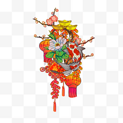 猪年装饰中国结梅花鲤鱼华丽PNG