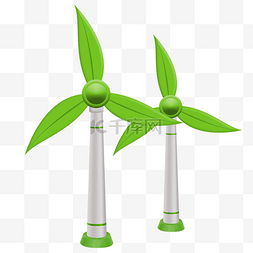 风能发电图片_手绘绿色卡通发电风车