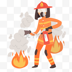 烟雾红色图片_手绘救火的消防员插画