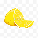 黄色手绘切开的水果柠檬叶子夏天