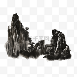 山水卡通背景图片_手绘中国风山水风景水墨画PNG素材