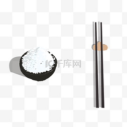 手绘创意餐具米饭筷子免扣元素