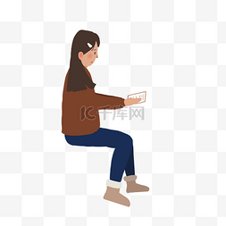坐在凳子上的孩子图片_拿着书在看的女孩免扣图