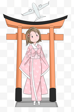 假期女孩日本旅游插画